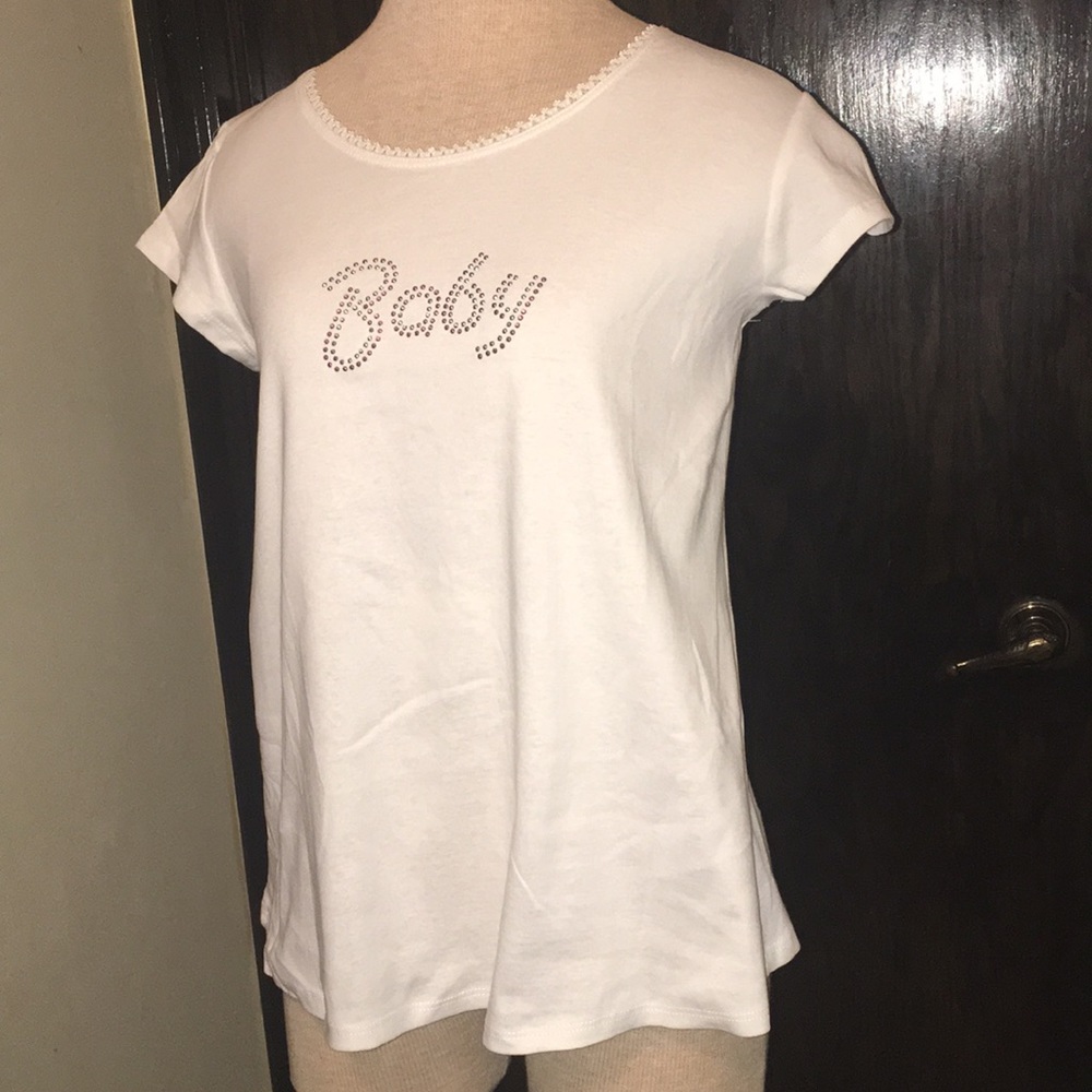 NWT - Maternity White “Baby”  short sleeve T-Shirt